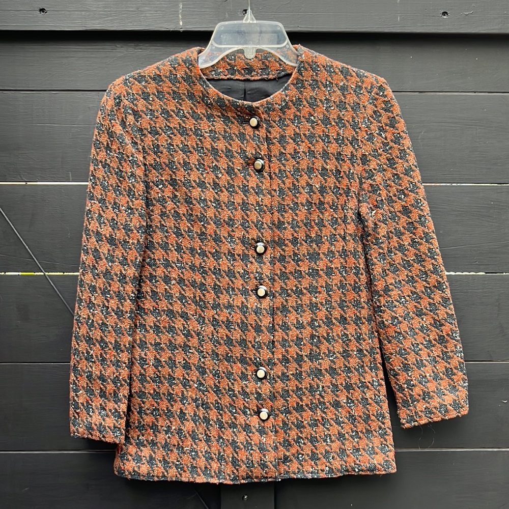 Vintage Handmade Silk Blend Houndstooth Jacket